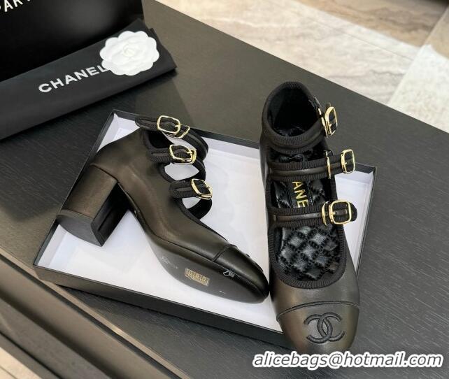 Trendy Design Chanel Calfskin Leather Mary Janes Pumps 7cm with Triple Buckle Black 2025 G46477