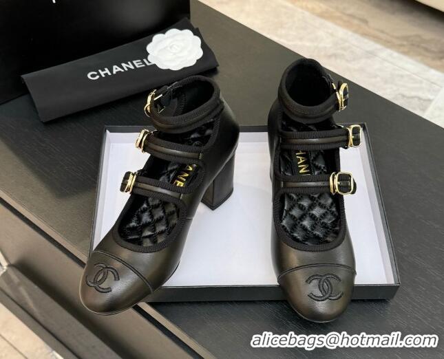 Trendy Design Chanel Calfskin Leather Mary Janes Pumps 7cm with Triple Buckle Black 2025 G46477