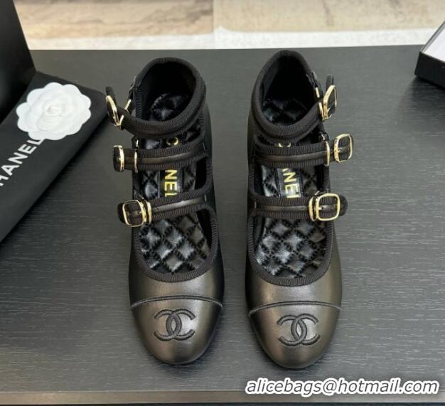 Trendy Design Chanel Calfskin Leather Mary Janes Pumps 7cm with Triple Buckle Black 2025 G46477