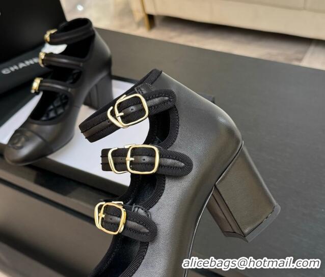 Trendy Design Chanel Calfskin Leather Mary Janes Pumps 7cm with Triple Buckle Black 2025 G46477