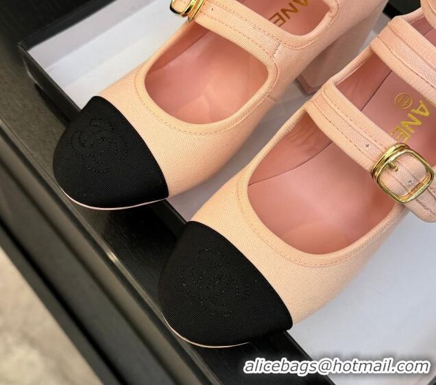 Unique Style Chanel Fabric & Grosgrain Mary Janes Pumps 7cm with Triple Buckle Light Pink 2025 G46477