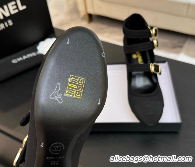 Top Design Chanel Fabric & Grosgrain Mary Janes Pumps 7cm with Triple Buckle Black 2025 G46477