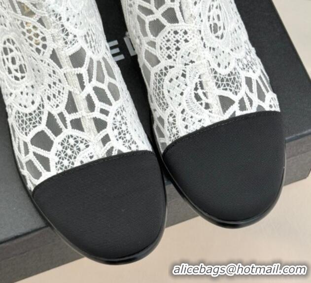 Cheap Price Chanel Lace Flat Ankle Boots White 2025 CH041619