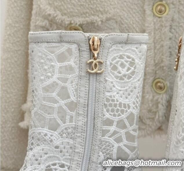 Cheap Price Chanel Lace Flat Ankle Boots White 2025 CH041619