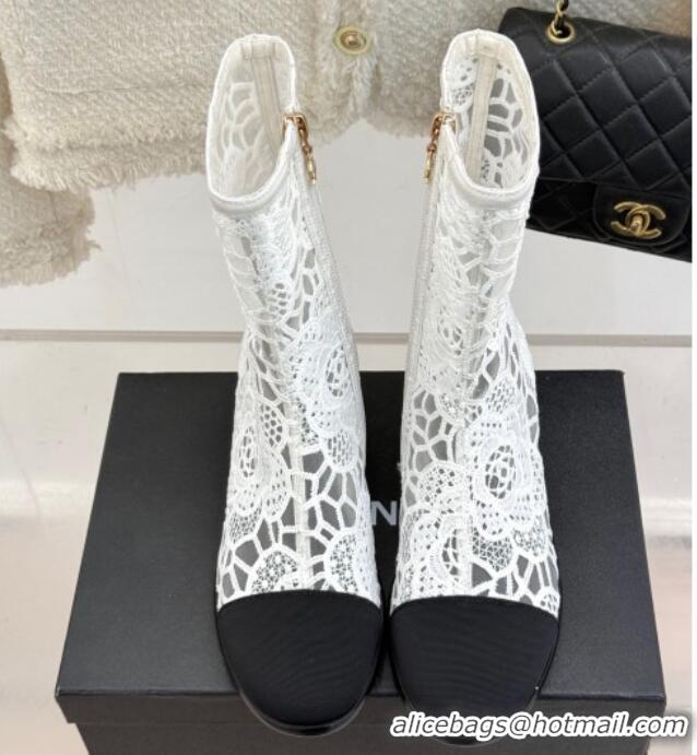 Cheap Price Chanel Lace Flat Ankle Boots White 2025 CH041619