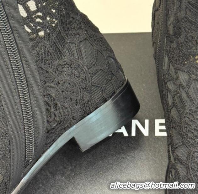 Hot Style Chanel Lace Flat Ankle Boots Black 2025 CH041619