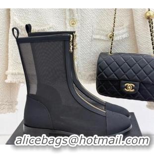 Best Grade Chanel Mesh Flat Ankle Boots Black 2025 CH041619