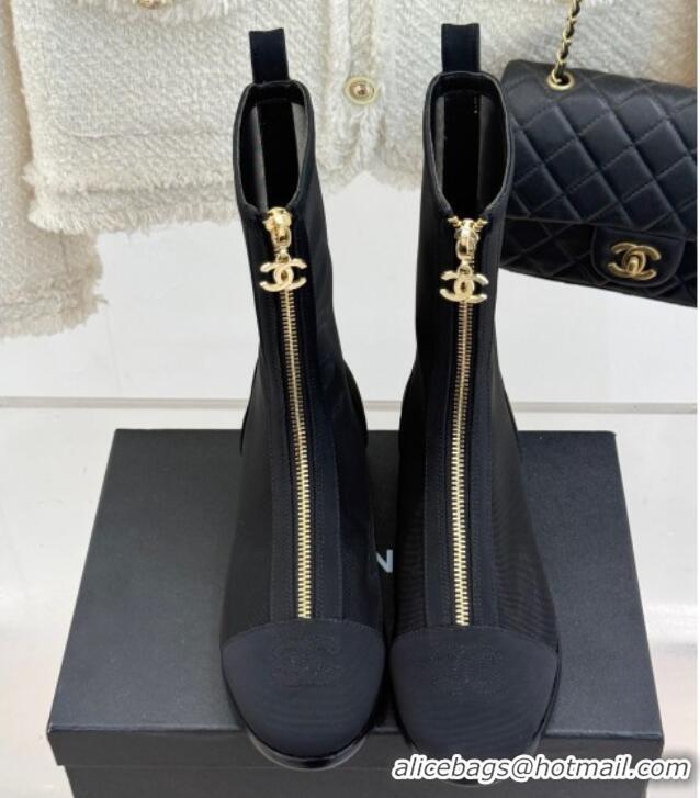 Best Grade Chanel Mesh Flat Ankle Boots Black 2025 CH041619