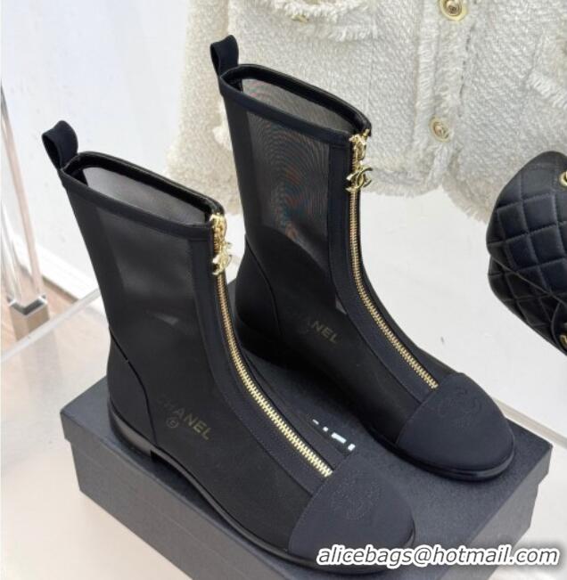 Best Grade Chanel Mesh Flat Ankle Boots Black 2025 CH041619