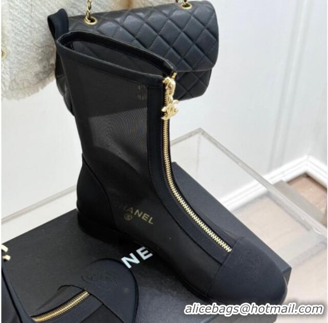 Best Grade Chanel Mesh Flat Ankle Boots Black 2025 CH041619