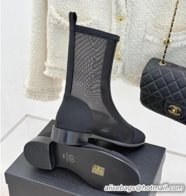 Best Grade Chanel Mesh Flat Ankle Boots Black 2025 CH041619