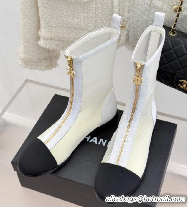Good Quality Chanel Mesh Flat Ankle Boots White 2025 CH041619