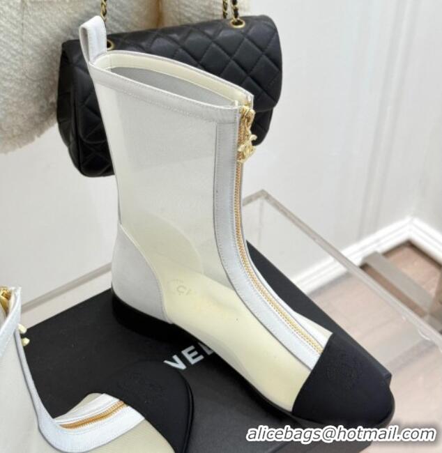 Good Quality Chanel Mesh Flat Ankle Boots White 2025 CH041619