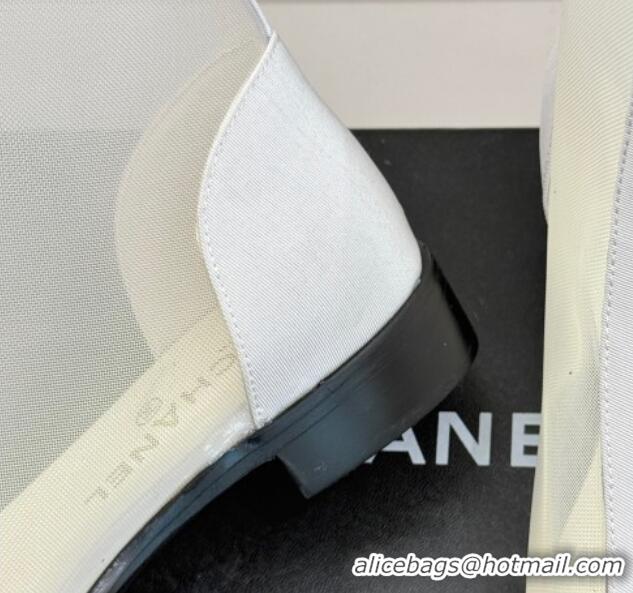 Good Quality Chanel Mesh Flat Ankle Boots White 2025 CH041619