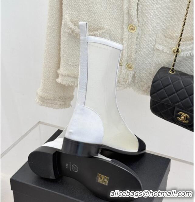 Good Quality Chanel Mesh Flat Ankle Boots White 2025 CH041619