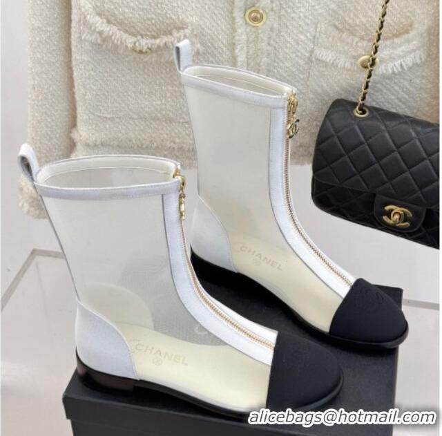 Good Quality Chanel Mesh Flat Ankle Boots White 2025 CH041619