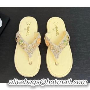 Best Product Chanel Tweed Flat Thong Slide Sandals with Charm Yellow 2025 G46304