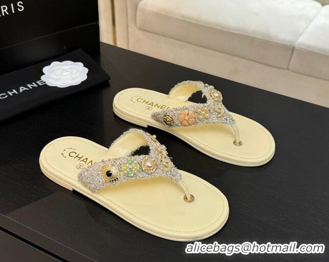 Best Product Chanel Tweed Flat Thong Slide Sandals with Charm Yellow 2025 G46304
