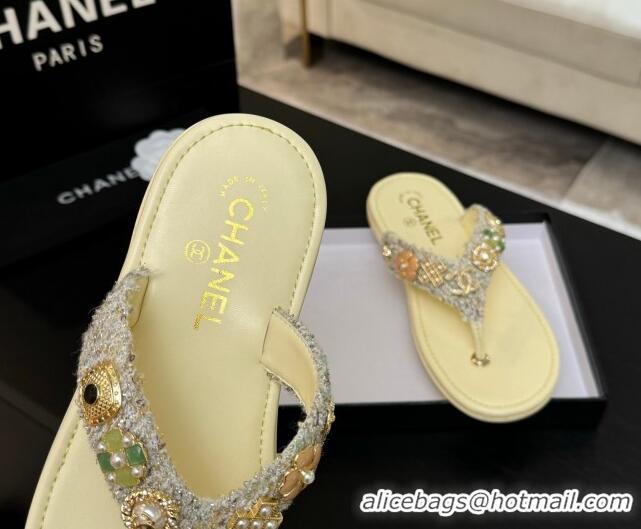 Best Product Chanel Tweed Flat Thong Slide Sandals with Charm Yellow 2025 G46304