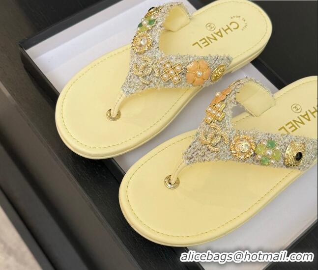 Best Product Chanel Tweed Flat Thong Slide Sandals with Charm Yellow 2025 G46304