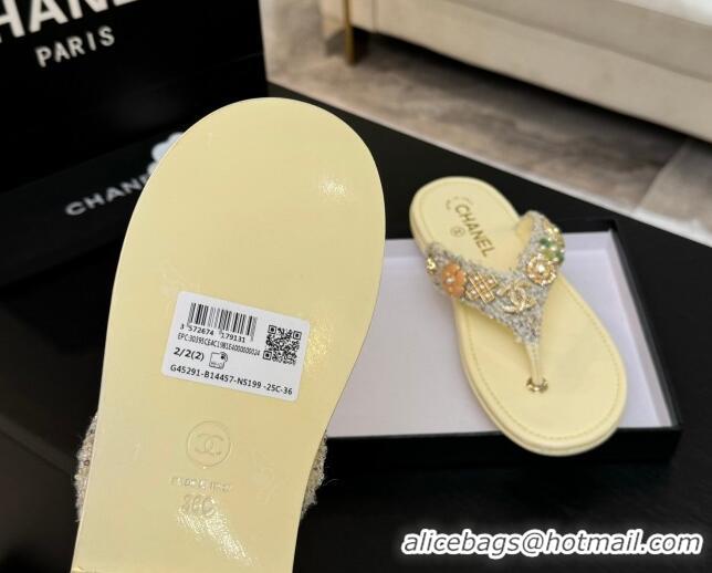 Best Product Chanel Tweed Flat Thong Slide Sandals with Charm Yellow 2025 G46304