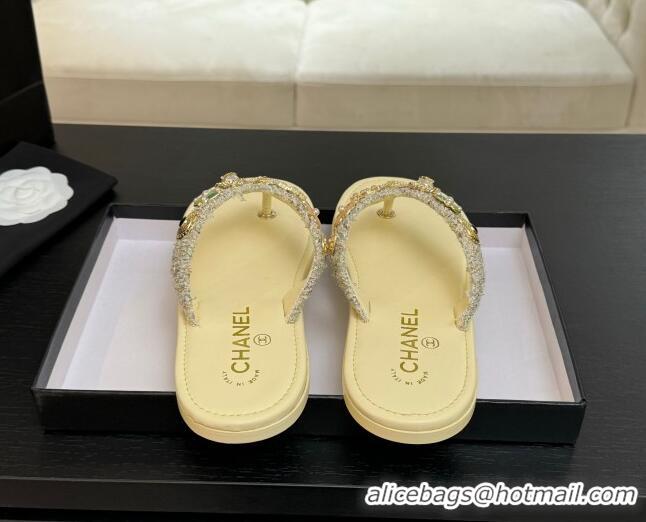 Best Product Chanel Tweed Flat Thong Slide Sandals with Charm Yellow 2025 G46304