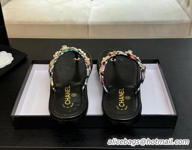 Luxury Chanel Tweed Flat Thong Slide Sandals with Charm Black1 2025 G46304