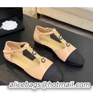 Good Product Chanel Calfskin Mary Janes Flats with Charm Rose Beige 2025 CH041620