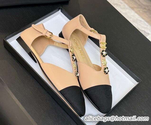 Good Product Chanel Calfskin Mary Janes Flats with Charm Rose Beige 2025 CH041620