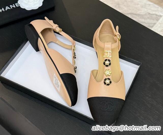 Good Product Chanel Calfskin Mary Janes Flats with Charm Rose Beige 2025 CH041620