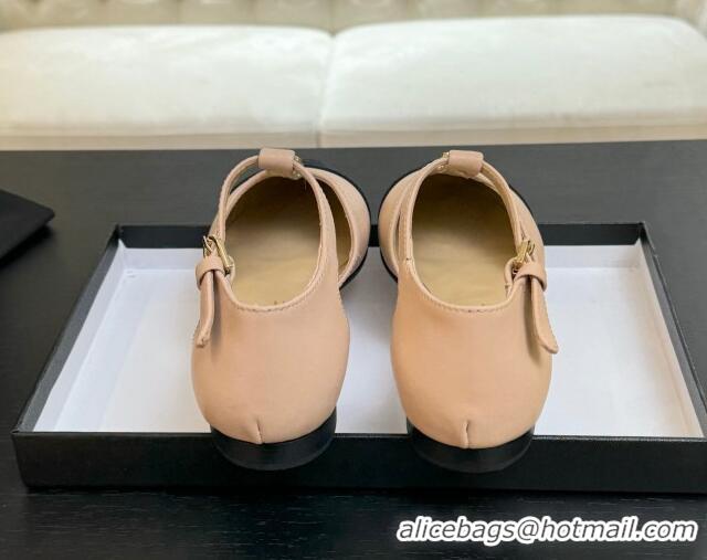 Good Product Chanel Calfskin Mary Janes Flats with Charm Rose Beige 2025 CH041620