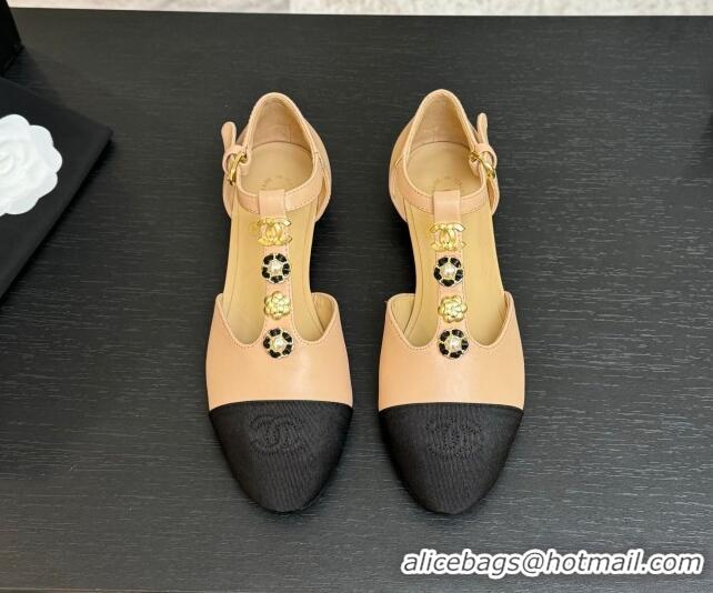 Good Product Chanel Calfskin Mary Janes Flats with Charm Rose Beige 2025 CH041620