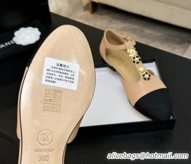 Good Product Chanel Calfskin Mary Janes Flats with Charm Rose Beige 2025 CH041620
