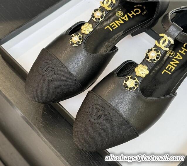 Perfect Chanel Calfskin Mary Janes Flats with Charm Black 2025 CH041620