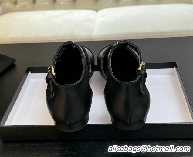 Perfect Chanel Calfskin Mary Janes Flats with Charm Black 2025 CH041620