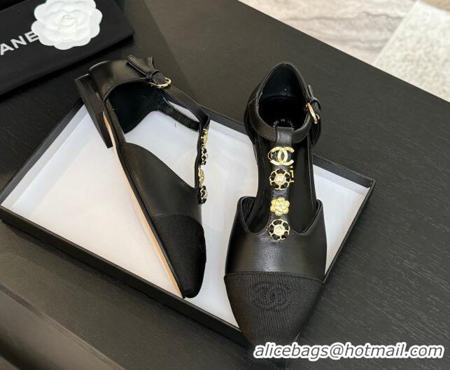 Perfect Chanel Calfskin Mary Janes Flats with Charm Black 2025 CH041620