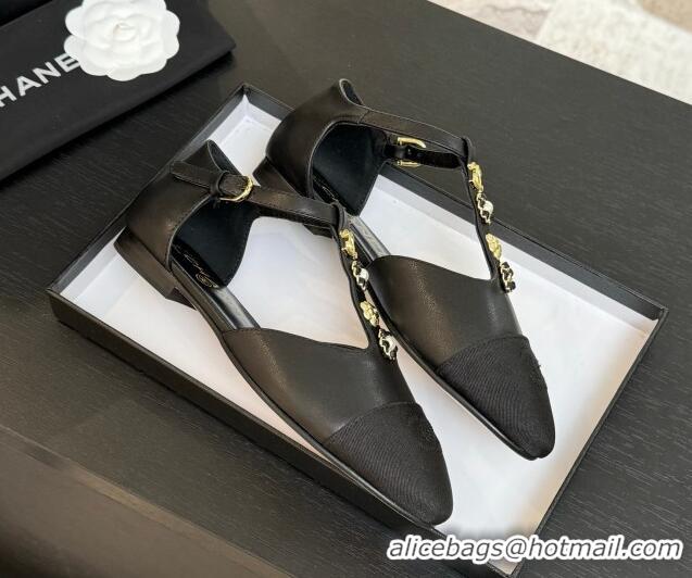 Perfect Chanel Calfskin Mary Janes Flats with Charm Black 2025 CH041620