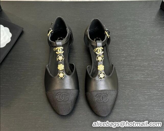 Perfect Chanel Calfskin Mary Janes Flats with Charm Black 2025 CH041620