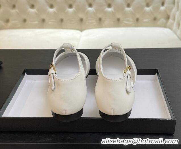 Luxury Discount Chanel Calfskin Mary Janes Flats with Charm White 2025 CH041620