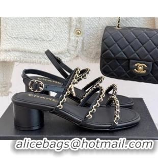 Luxury Chanel Lambskin Heel Sandals with Chain Strap Black 2025 G45667