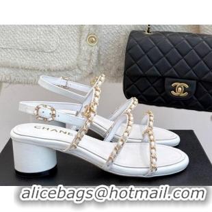 Low Price Chanel Lambskin Heel Sandals with Chain Strap White 2025 G45667 