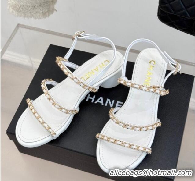 Low Price Chanel Lambskin Heel Sandals with Chain Strap White 2025 G45667 