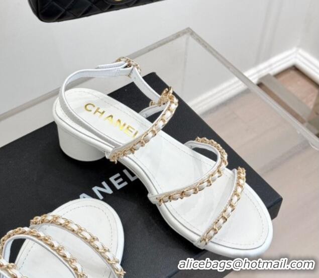 Low Price Chanel Lambskin Heel Sandals with Chain Strap White 2025 G45667 