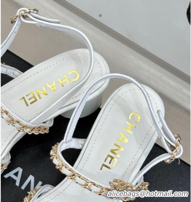 Low Price Chanel Lambskin Heel Sandals with Chain Strap White 2025 G45667 