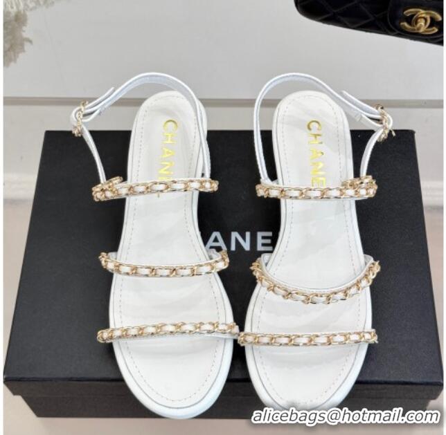 Low Price Chanel Lambskin Heel Sandals with Chain Strap White 2025 G45667 