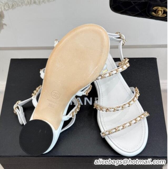 Low Price Chanel Lambskin Heel Sandals with Chain Strap White 2025 G45667 