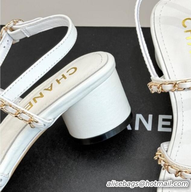 Low Price Chanel Lambskin Heel Sandals with Chain Strap White 2025 G45667 