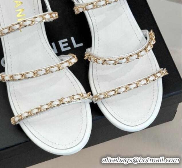 Low Price Chanel Lambskin Heel Sandals with Chain Strap White 2025 G45667 