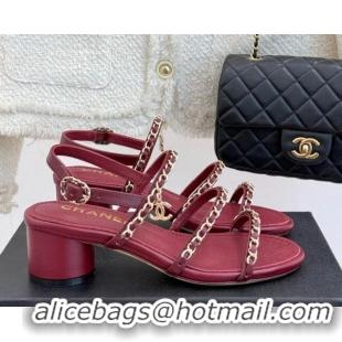 Top Grade Chanel Lambskin Heel Sandals with Chain Strap Burgundy 2025 G45667