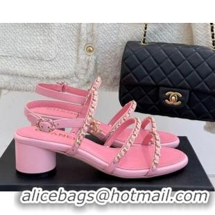 Purchase Chanel Lambskin Heel Sandals with Chain Strap Pink 2025 G45667